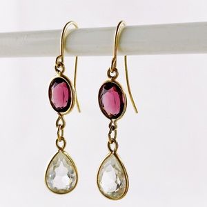 vintage purple & clear crystal dangle earrings/gold plated